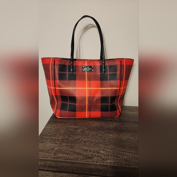 Large Plaid Kate Spade Tote Bag - Picture 1 of 8